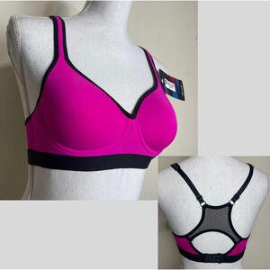SIZE 36C Youmita Athletic Sports Bra PADDED Wireless Keyhole Racerback PINK-BLCK